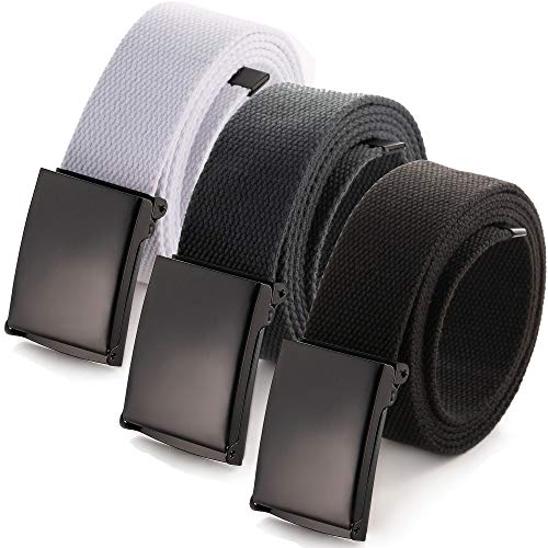 Image of Mile High Life Cut To Fit Canvas Web Belt Size Up to 52 inch with Flip-Top Solid Black Military Buckle