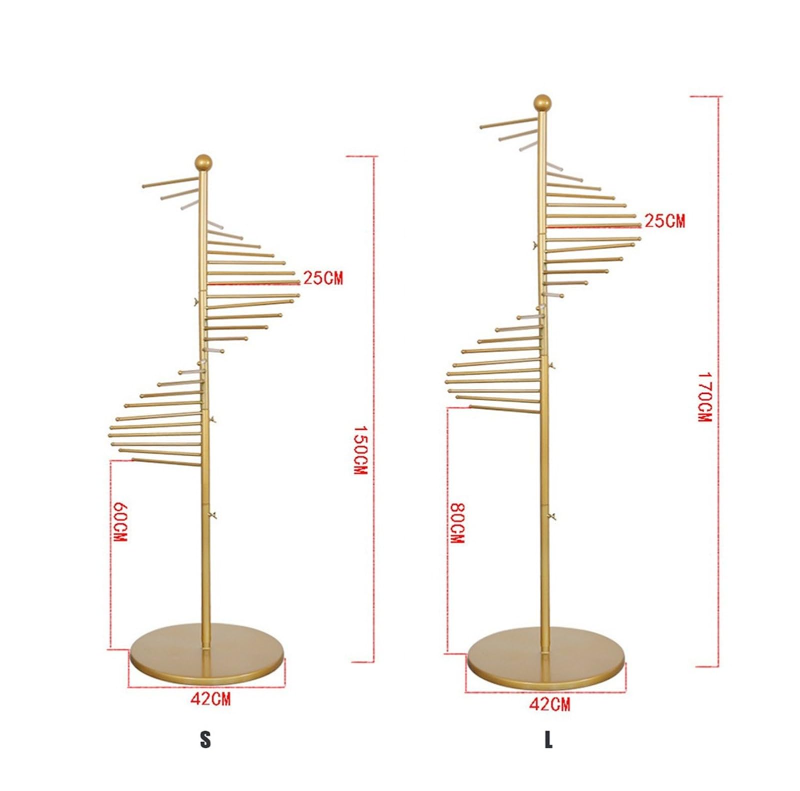 Soporte de Bufandas en Espiral Independiente, estantes metálicos para Bufandas, Soporte para Hijab para Tiendas de Ropa, Uso Comercial y doméstico, estantes Que,Gold-L(170cm)