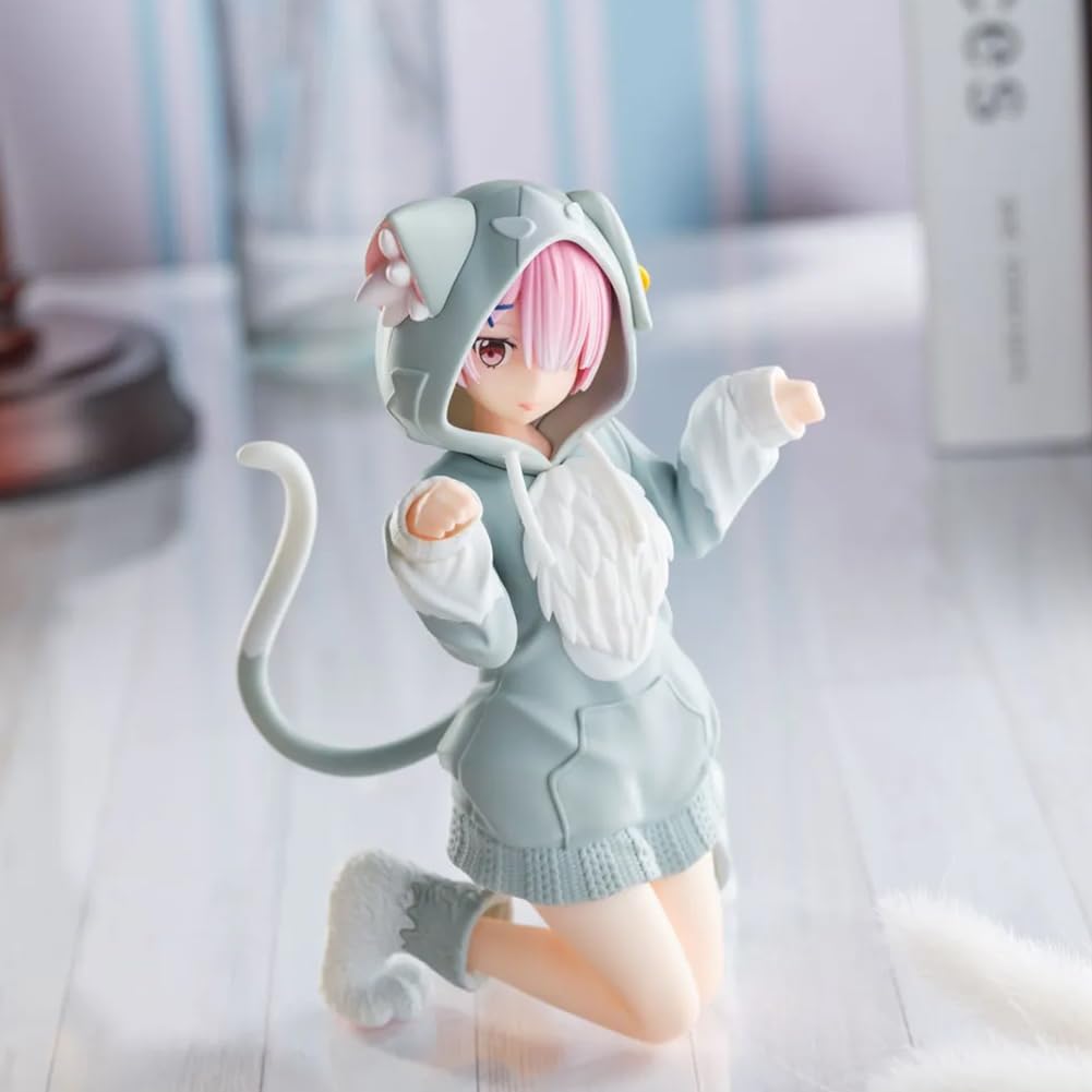 3 sztuki Ram/Rem figurka Anime Re 0 Figure Ram Rem Figurki akcji Kocie uszy Ver Model siedzący statuetka Dekoracja Biurko Ornament Artykuł kolekcjonerski
