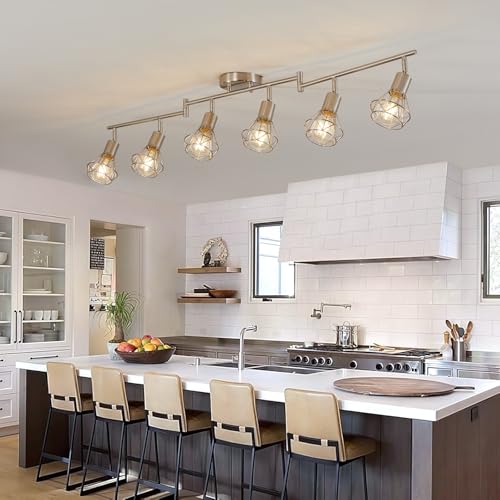 Guang Shuo 6 Light Plug in Ceiling Light Track Lighting Fixture,19.6tf Long Cord with On/Off Switch Modern Farmhouse Track Light Fixture for Livingroom Bedroom Kitchen E26 Base