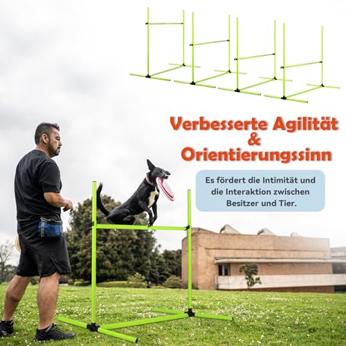 ACXIN Agility Set Hürdenset Hundetraining Zubehör mit 4 Stück Hürden, Slalom Stangen Agility-Ausrüstung für Hunde - Einfach zu transportieren, Höhenverstellbar Inklusive Tasche, 104x70x101cm, Grün