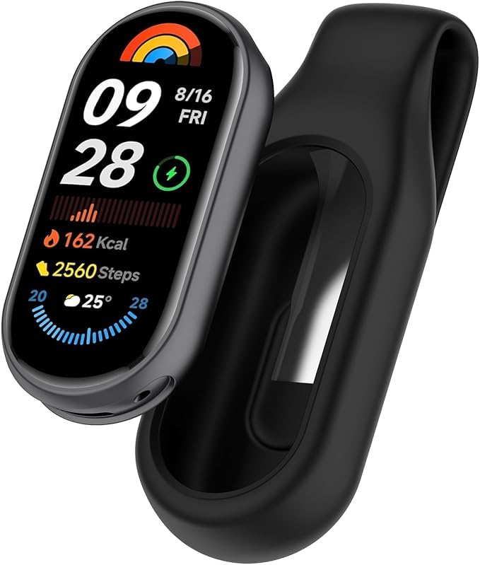 Paquete de 2 soportes de clip compatibles con Xiaomi Mi Band 10/9/8, soporte de silicona flexible, funda protectora para reloj inteligente (negro/negro)