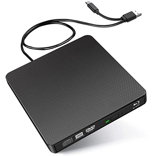 External Blu ray Drive Compatible with DVD BD Drive Portable 3D Blu ray Burner with USB3.0 and Type-C Port Suitable Bluray for Win XP/8/10/11 MacOS for MacBook PC Blu-ray Drives Black