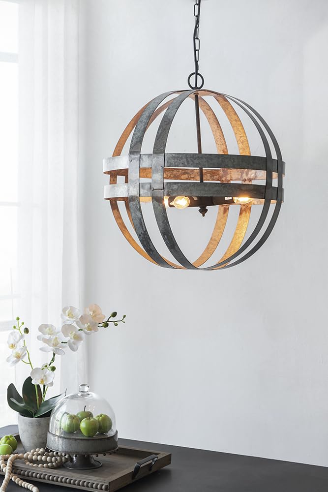 GOWE 4 - Light Galvanized Chandelier, Hanging Light Fixture with Adjustable Chain for Kitchen Dining Room Foyer Entryway, Bulb Not Included