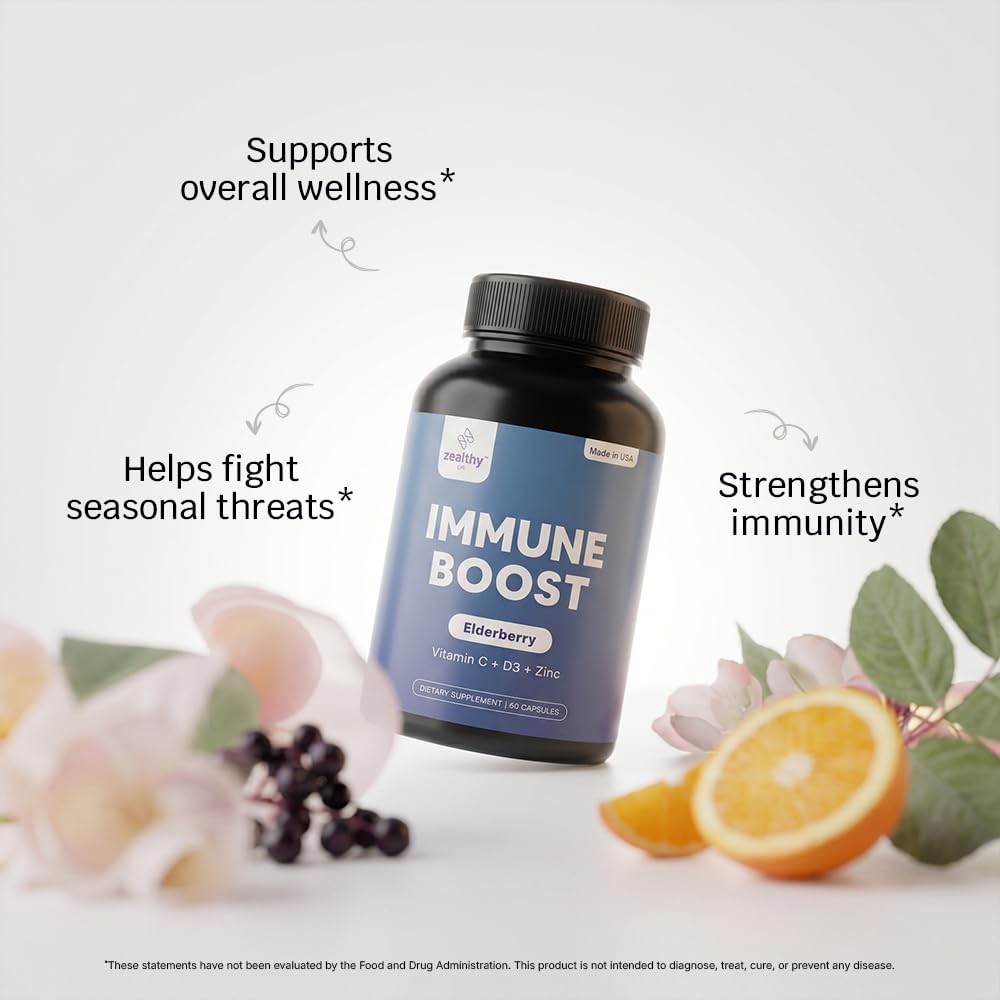 Immune Support Capsules for Adults with Elderberry, Vitamin C, Vitamin D3 & Zinc – Daily Immune Defense Supplement | Zealthy Life | 60 Capsules — Amazon image 5