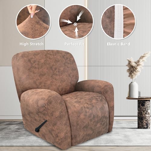 Image of ANARACHON Recliner Chair Covers Leather Look, 4 Pieces Recliner Covers Non Slip, Soft Slipcovers for Large Recliners, Furniture Protector Washable for Pets (1 Seater, 03 Light Brown)