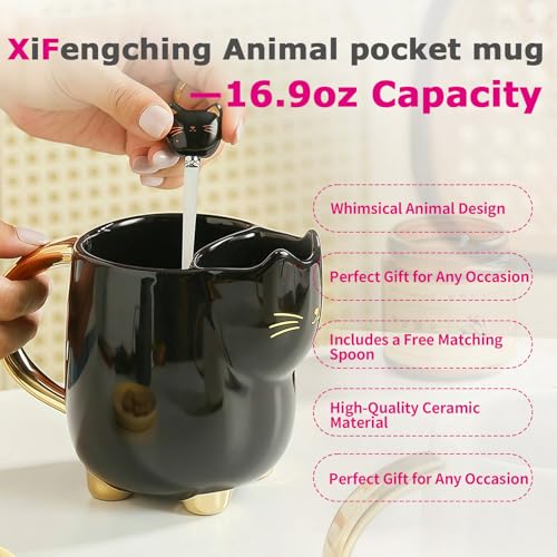 Mug de Cerámica con Diseño de Gato 17oz Negro miniatura 4