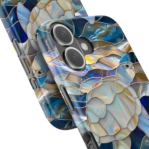 Image of Goodon for iPhone 16 Plus Case Cute - Wireless Charging Compatible - Dual-Layer Hard Shell + Silicone Cover - Protective Phone Case with Trendy Designs for Women - Abstract Sea Turtle