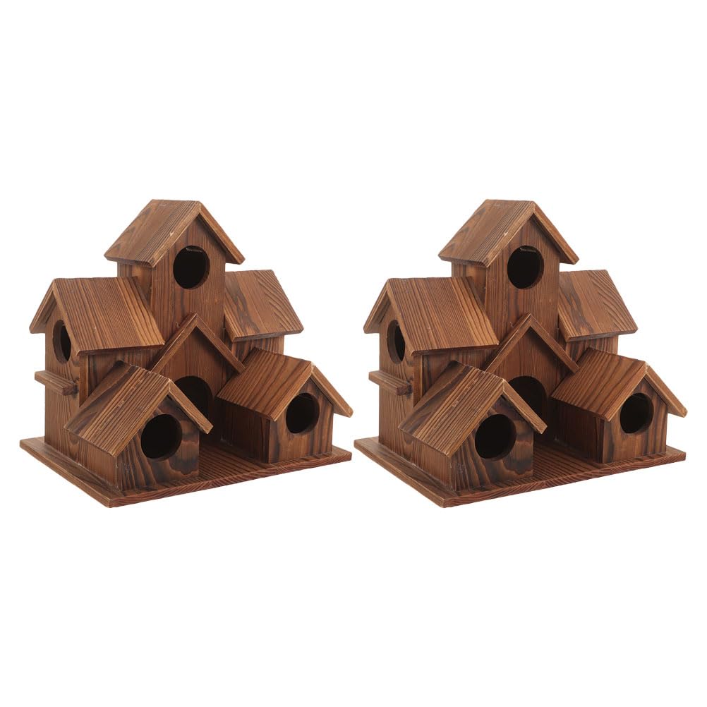 TOYANDONA 2pièces Nichoir Bois Suspendu Rustique pour Jardin Extérieur avec Mangeoire Intégrée Décoratif pour Cour ou Terrasse