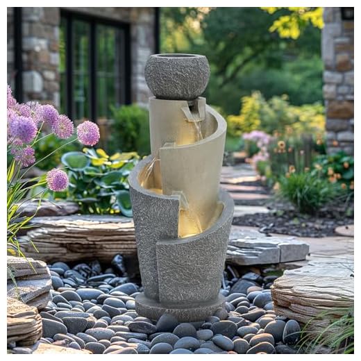 CHARLES BENTLEY 3 Tier, Water Feature, UV Resistant, Weather Resistant, Mains Powered, Plug Included, Frost Resistant, Modern, Water Fountain, Built In LED Lights, Polyresin, Stone (66.5x28x28cm)