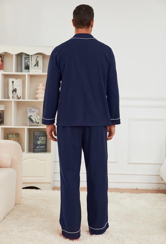 U2SKIIN Mens Button Down Pajamas Set Soft Classic Lapel Sleepwear Long Sleeve Flannel Top & Pants Set3