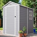 Devoko 6x4 FT Plastic Shed, Resin Shed with Floor Lockable Doors Window & Vents, Outdoor Storage Shed for Backyard Patio Lawn Pool (White&Grey)