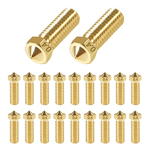 AITRIP 20 PCS V6 Volcano Düsen MK8 Extruder Messing Düsen M6 Nozzle Nozzle M6 Messingdüsen Set 0.4mm Nozzle für 1.75 Filament 3D Drucker Cover