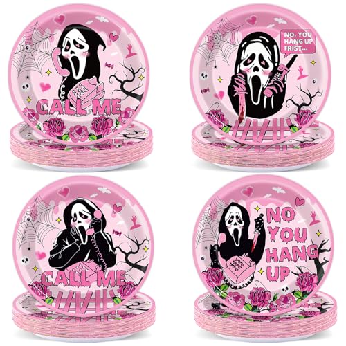 100Pcs Halloween Pink Horror Ghost Paper Plates Party Decorations...