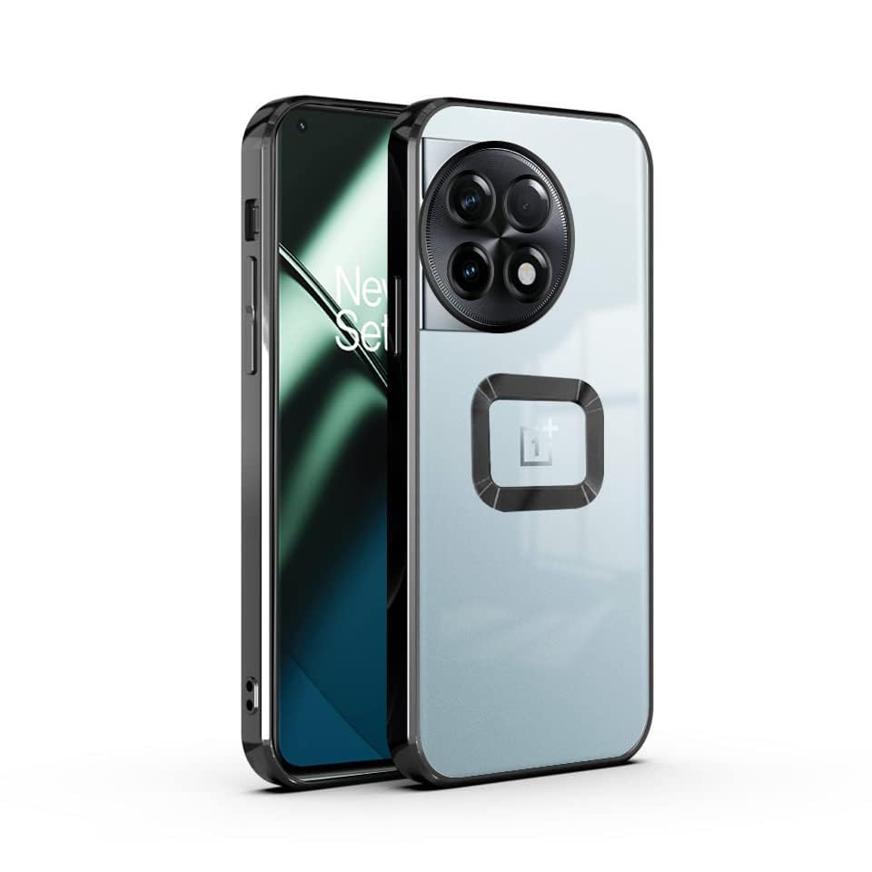 CLICKFLEEK Electroplated Logo View Back Cover Compatible for OnePlus 11 5G | Slim Shockproof | Super Soft TPU | Raised Edges | Anti-Shock | Anti-Yellow (Black)