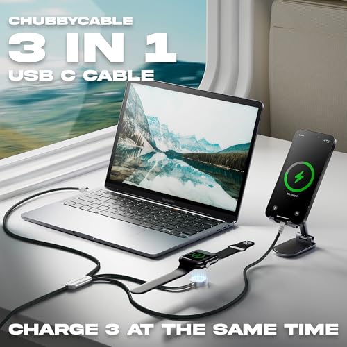 chubbycable 3 in 1 Silicone USB C Cable for Apple Watch, Orange, 4.1FT