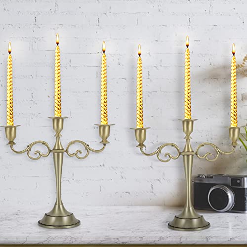 Dyna-Living Candelabra Candle Holder 3-Arm Metal Candelabra Bronze Candlestick Stand For Long Candles Wedding Party Anniversary Tall Candle Holder(2Pcs) #TOP4