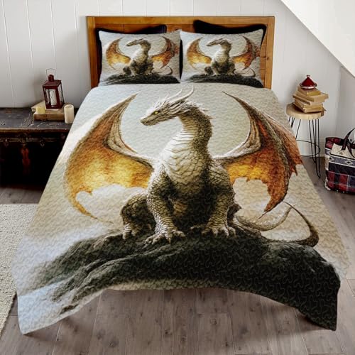 DESTACOZIE Customized Dragon Bedding Twin - Cool Dragon Quilt Gift for Boys - Dragon Quilts Pattern for Bedroom Decor