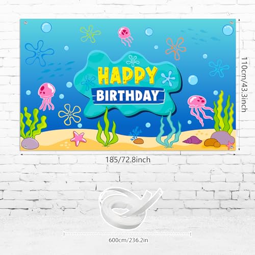Fondo de Fiesta Feliz Cumpleaños Tema Océano 73x43 Pulgadas miniatura 2
