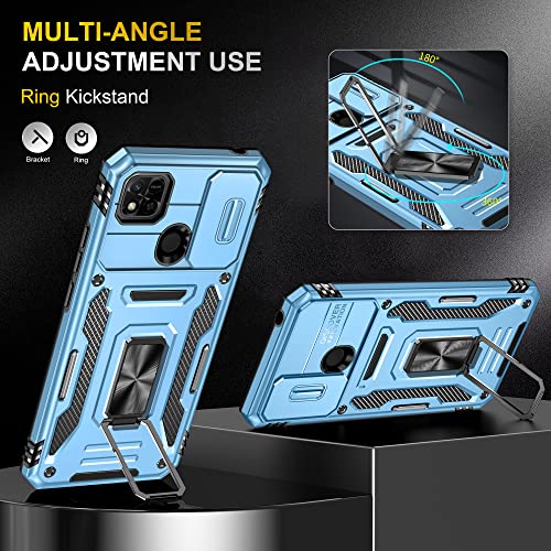Image of Polycarbonate Slide Camera Cover with Ring Holder Mobile Phone Back Cover for Redmi 9C /9 /9 Activ /10A /Poco C31 (Blue)