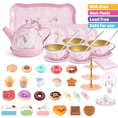 Image of Tea Party Set for Little Girls, 49PCS Princess Tea Time Toys Including Tea Set Dessert Carrying Case, Toddler Girl Toys Kids Kitchen Pretend Playset, 3 - 8 Year Old Girl Birthday Children's Day Gifts