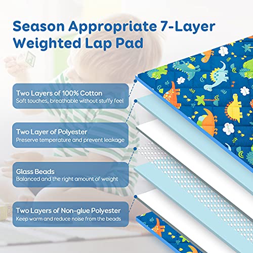 Sivio Weighted Lap Pad 3lbs, Cotton Weighted Blanket Sensory Weighted Lap Blanket Indoor Outdoor, 20 x 30 Inch, Blue Dinosaur