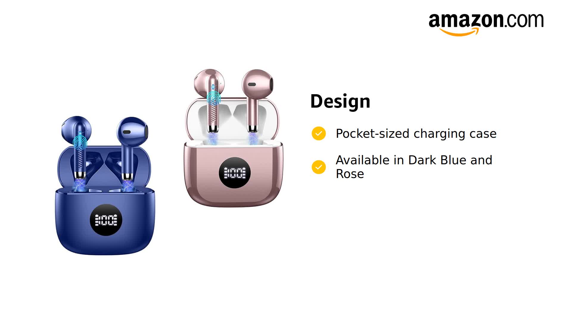Amazon.com: Jxrev J53 2 Pack Dark Blue and Rose Wireless Earbuds