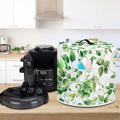 Image of Cozeyat Green Leaves Pressure Cooker Air Fryer Cover,Round Pressure Cooker Dust Cover,Protective Cover with Pocket Kitchen Appliances for Electric Pressure Cooker Air Fryer Rice Cooker Steamer