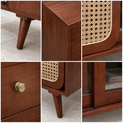 Image of The Attic INES Cabinet, Solid Wood Sideboard for Living Room, Classy TV Cabinet, Wooden Free Standing TV Unit with Storage, Honey Matte Finish