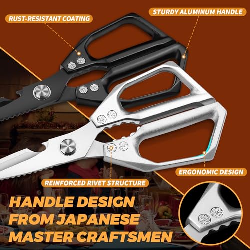 Kitchen Scissors for Food Japanese Shear - 2 PCS Poultry Shears, All Purpose Heavy Duty for Chicken, Meat, Quail, Fish, Turkey, Vegetables, Stainless Steel Cooking Scissors, Dishwasher Safe - Image 5