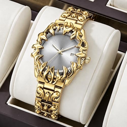 Image of CARLIEN Gothic Claw Watch for Men - Unique Stainless Steel Wristwatch, Luminous Hands, Waterproof Quartz Movement, Futuristic Melting Style, Cool Red & Green Color Options