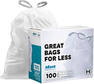Plasticplace simplehuman (x) Code H Compatible (100 Count) Drawstring Garbage Liners, White