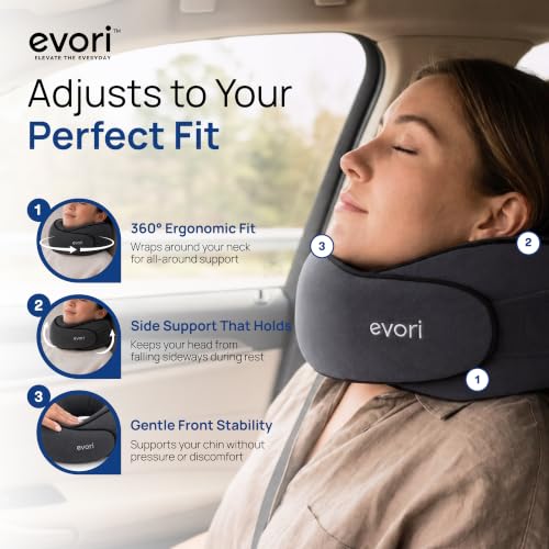 Evori Oreiller cervical de voyage en mousse à mémoire de forme, support à 360° pour avion et voiture – Image 7