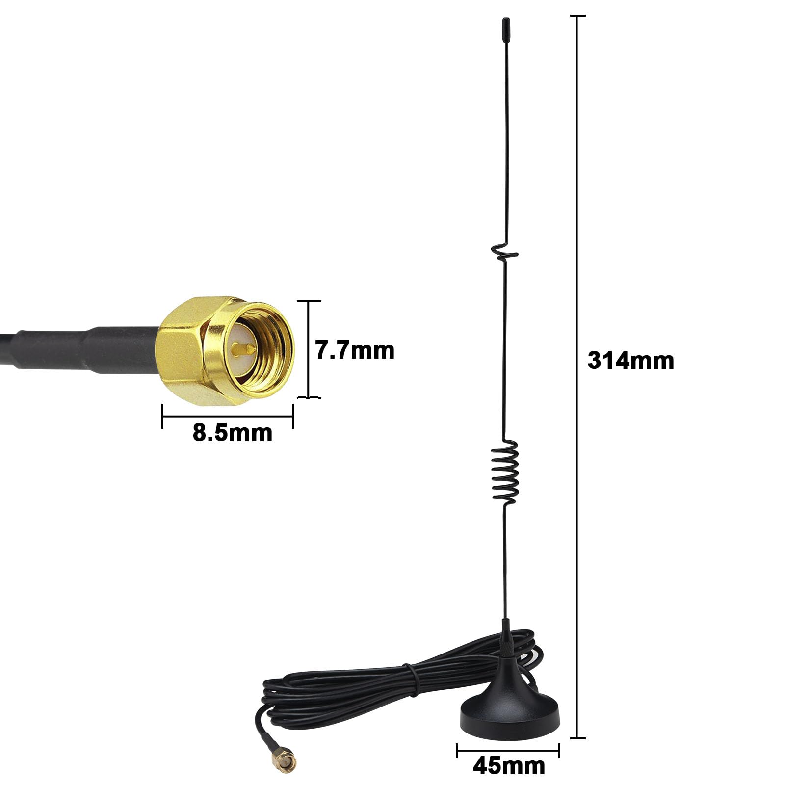Kaunosta 4G LTE Antenna 8dBi SMA Male Magnetic Base Antenna with 6.6ft/3M RG174 Cable for 4G LTE USB Adapter Wireless Range Extender Wireless CPE Router Cellular Gateway Industrial IoT Router