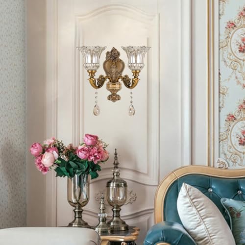MIXL - 2-Heads Victorian Gold Wall Sconces,Floral Wall Mount Lights with Glass Lampshade,French Vintage Style Crystal Sconces for Living Room Bedroom and Hallway MIXL - 2-Heads Victorian Gold Wall Sconces,Floral Wall Mount Lights with Glass Lampshade,French Vintage Style Crystal Sconces for Living Room Bedroom and Hallway
