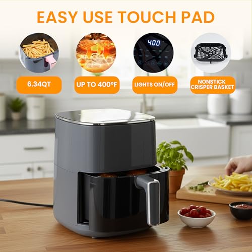 Image of HealSmart 12-in-1 Air Fryer Oven, 6.34 Qt Digital Convection Oven with Visible Window & 1700W, Air Fry, Roast, Bake, Nonstick Basket, Black