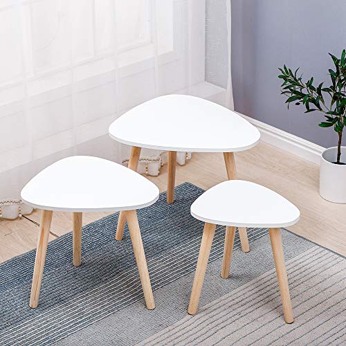 3PCS, Nesttafel, Bijzettafel, Salontafel, met massief grenen poten, eenvoudige Scandinavische stijl (onregelmatige vorm)