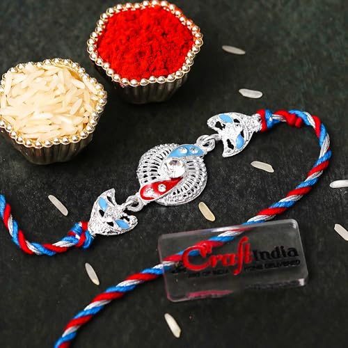 Image of eCraftIndia Silver Floral Designer Rakhi for Brother | Raksha Bandhan Rakhi for Bhai Bhaiya