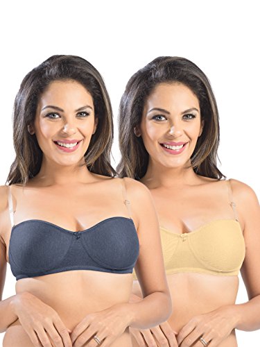 Image of SONARI Ell 18 Womens T-Shirt Bra | Double Layered, Adjustable and Removable Bra Straps, Hook and Eye Closure, Non-Wired, Soft Cotton Spandex Material (Free Transparent Straps)