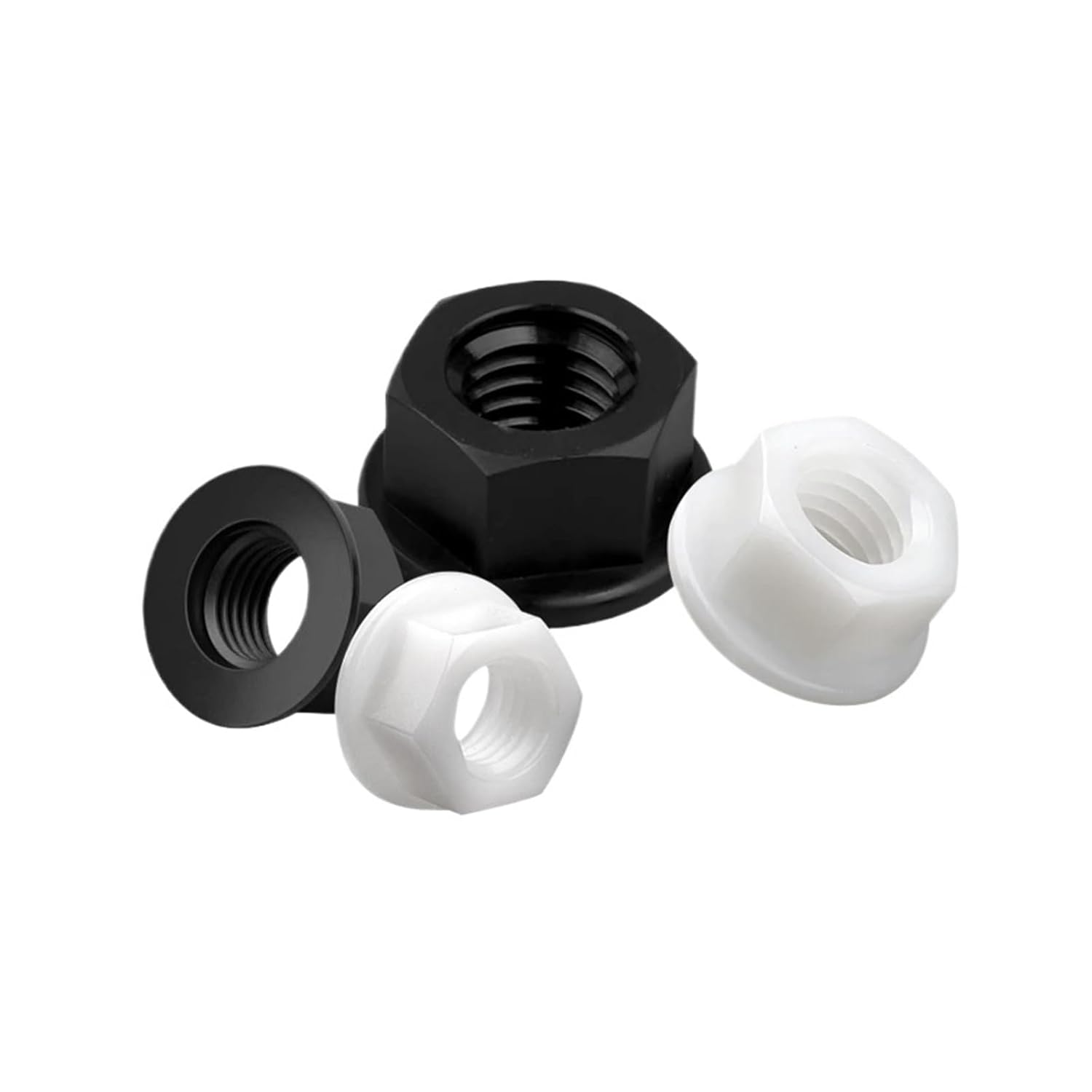 M3 M4 M5 M6 M8 M10 M12 Black White Flat Bottom PA66 Plastic Nylon Insulation Hexagonal Hex Head Flange Nut(50Pcs,M3 Black)