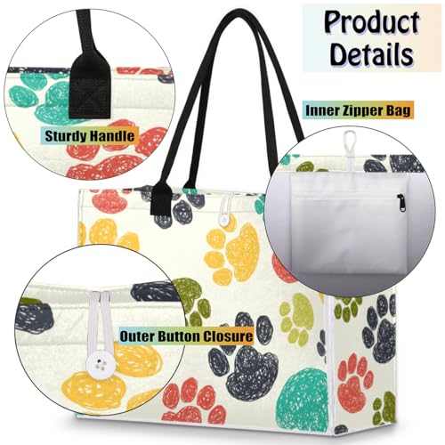Watercolor Paws Tote Bag for Women Large Beach Bag Reusable Tote Bags for Work Travel Beach Shopping4