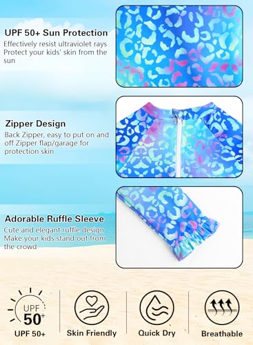 Image of Alakuoti Long Sleeve One Piece Ruffle Swimsuit for Toddler Girls Baby Girl Rashguard Shirt with UPF 50+ Sun Protection