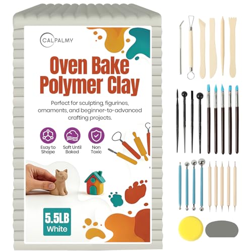 CALPALMY Oven Bake Polymer Clay 5.5lb with Tools Kit, White Sculpting Material for Modeling &...