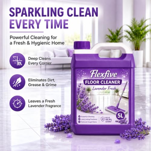 Image of Floor Cleaner Liquid 5L, Lavender Fresh Fragrance, Powerful Stain Removal, Long Lasting Freshness, Suitable for All Types of Floors, Home & Office Cleaning