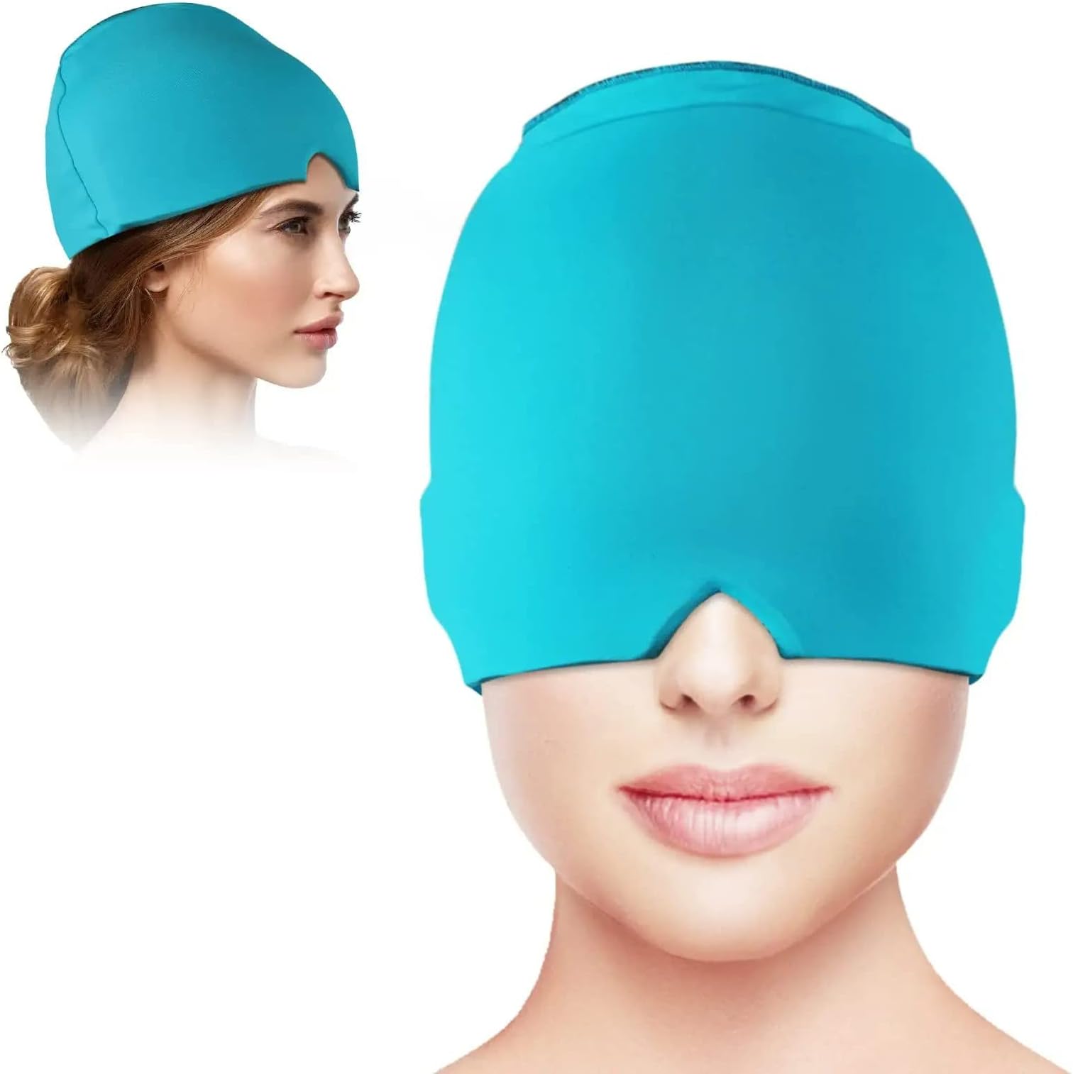 Migraine Ice Head Wrap, Form Fitting Gel Ice Headache Migraine Relief Hat, Cold Therapy Migraine Relief Cap Migraine Ice Pack Mask, Cold Compress Headache Relief Cap for Tension, Sinus Stress, Blue