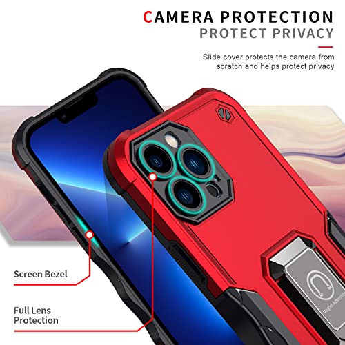 Image of Case for iPhone 13 Pro Case Kickstand Holder Built-in Magnetic Car Mount Shockproof Camera Protective Case for iPhone 13 Pro Phone Case (Red)