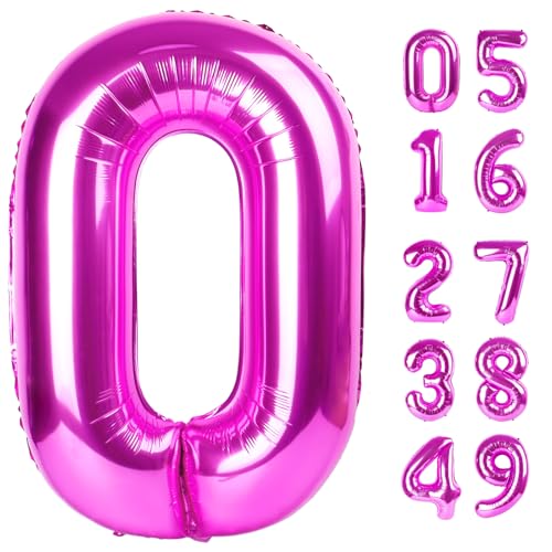 Image of Rosy Purple Number Balloon 40 Inch, 0 Number Balloons, 10 20 30 40 50 Numbers Balloon Birthday Decorations, Party Supplies for Women
