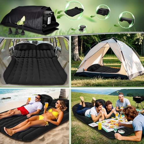 YOOHBERRYS Auto Matratze, 200 * 125cm SUV Auto Luftmatratze mit Luftpumpe, 2 Kissen, Rücksitz Luftmatratze Kissen, Verdickte Beflockung Aufblasbare Auto Bett Kofferraum für Camping