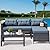 Vongrasig 3 Piece Patio Furniture Sets, All-Weather Wicker Outdoor Sofa Couch Sectional Set, Small Conversation Set for Garden/Patio w/Cushion, Glass Table, Blue