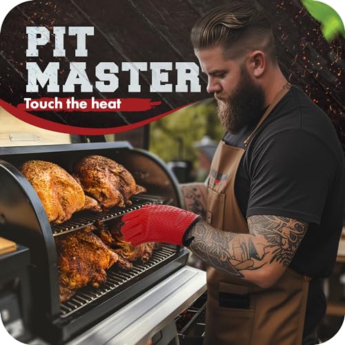 Image of KITCHEN PERFECTION Silicone Smoker Oven Gloves -Extreme Heat Resistant BBQ Gloves -Handle Hot Food Right on Your Grill Fryer&Pit|Waterproof Grilling Cooking Baking Mitts|Superior Value Set +3 Bonuses
